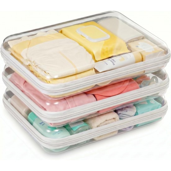3 Pack Large White Clear Hard Shell Zipper Case, Clear Storage Organizer Bins