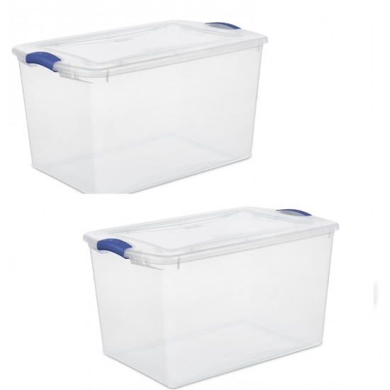 (2 Pack) Large Storage Bin, 66 Quart Clear Plastic Storage Container with Latch
