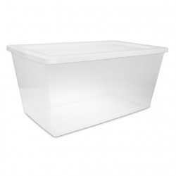 90 Quart Large Storage, Clear Plastic Storage Container with Snap-On Lid, White