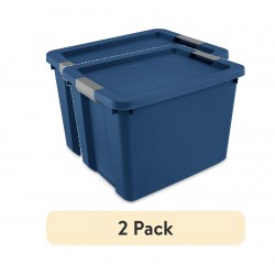 2 x Large Storage Bin, 20 Gallon Plastic Storage Container with Latch Lid, Blue Style 9642