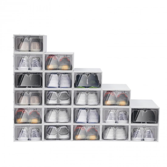 20pcs Stackable Shoe Storage Box Durable Plastic Sneaker Display Case Organizer