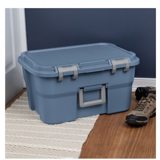 14 Gallon Footlocker Storage Bin Heavy Duty Lockable Trunk Blue