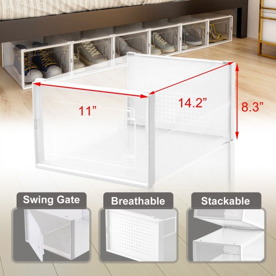 6 Pack Large Stackable Plastic Shoe Box Storage Organizer Transparent Case