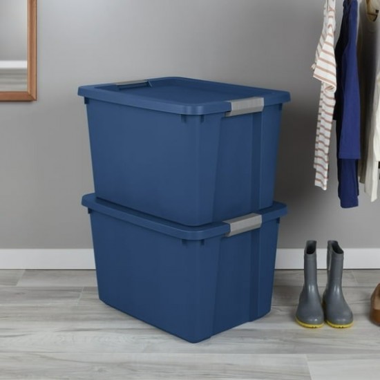 Large Storage Bin, 20 Gallon Plastic Storage Container with Latch Lid, Blue Style 5922