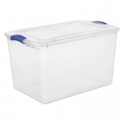 Large Storage Bin 66 Quart Clear Plastic Container with Latching Lid Blue