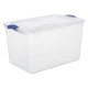 Large Storage Bin 66 Quart Clear Plastic Container with Latching Lid Blue