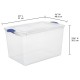 Large Storage Bin 66 Quart Clear Plastic Container with Latching Lid Blue