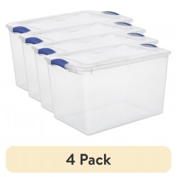 Large Storage Bin 66 Quart Clear Plastic Container with Latching Lid Blue