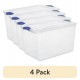 Large Storage Bin 66 Quart Clear Plastic Container with Latching Lid Blue