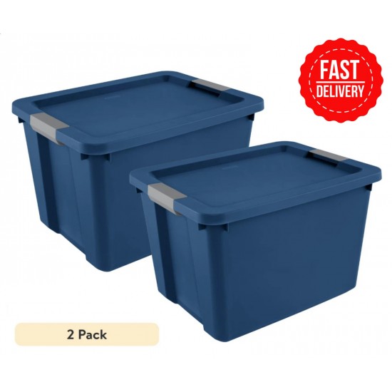 2 x Large Storage Bin, 20 Gallon Plastic Storage Container with Latch Lid, Blue Style 5889