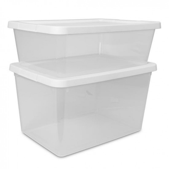 (4) 12 Quart Storage Boxes, Clear Plastic Storage Bin with Snap-On Lid, White Style 0787