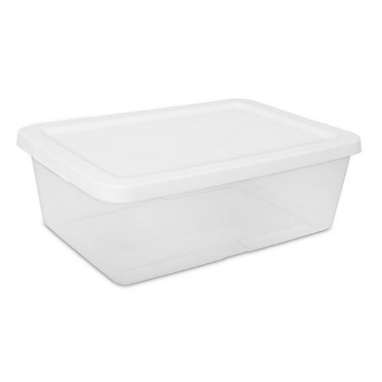 (4) 12 Quart Storage Boxes, Clear Plastic Storage Bin with Snap-On Lid, White Style 0787