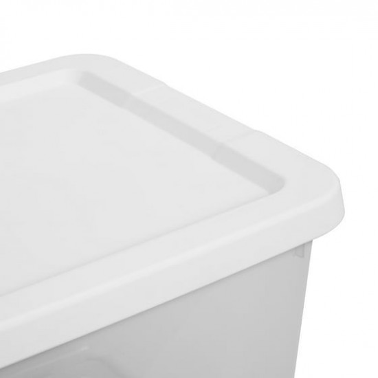 (4) 12 Quart Storage Boxes, Clear Plastic Storage Bin with Snap-On Lid, White Style 0787
