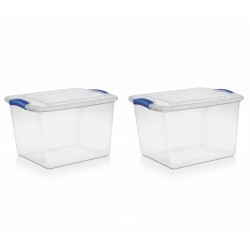 2pk Stackable Plastic Tote Box Storage Containers Bin 27 QT, Blue Latches
