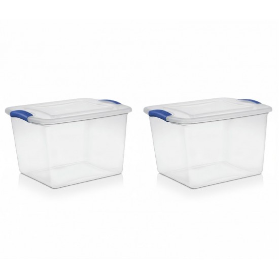 2pk Stackable Plastic Tote Box Storage Containers Bin 27 QT, Blue Latches