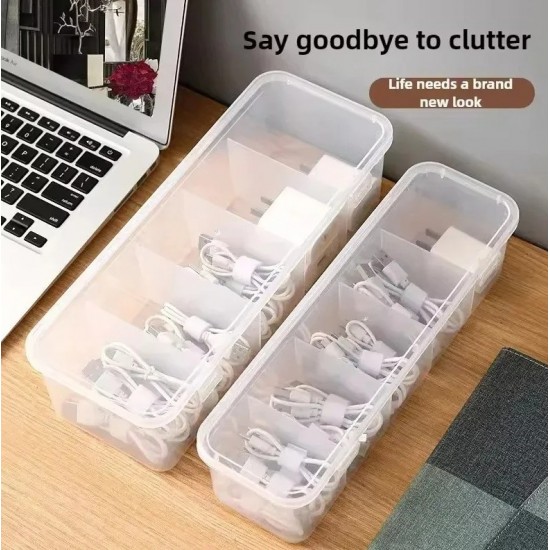 1 pc Transparent Cable Storage Box with Lid Dust-Proof Compartment Organizer