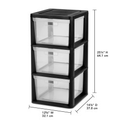 3 Drawer Tower Plastic Storage Organizer with Removable Clear Bins, Easy