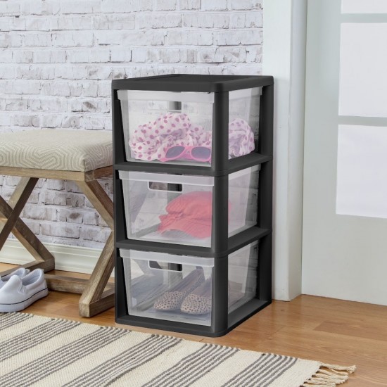3 Drawer Tower Plastic Storage Organizer with Removable Clear Bins, Easy