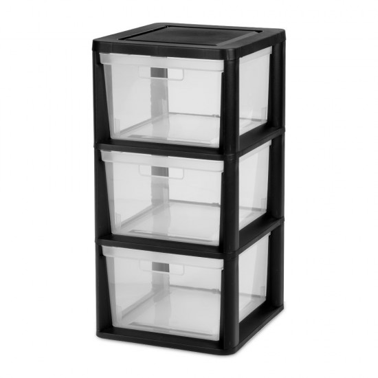 3 Drawer Tower Plastic Storage Organizer with Removable Clear Bins, Easy