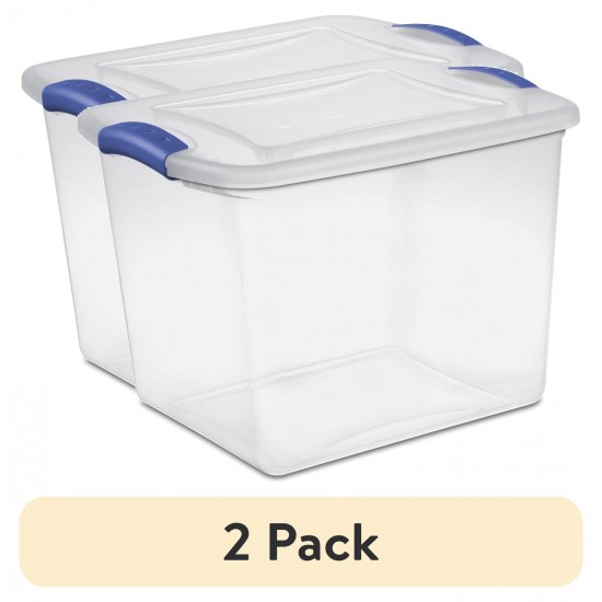 27 Quart Medium Latching Storage Bin, Clear Plastic Stoarge Conatiner 2pk
