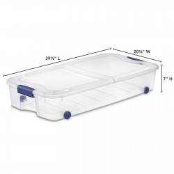 Large Storage Bin, 66 Quart Clear Underbed Storage Container with Latch Lid, Blue