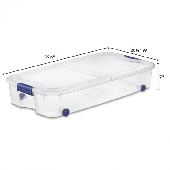 Large Storage Bin, 66 Quart Clear Underbed Storage Container with Latch Lid, Blue