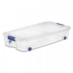 Large Storage Bin, 66 Quart Clear Underbed Storage Container with Latch Lid, Blue