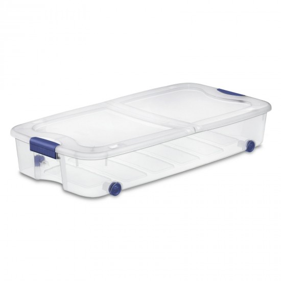 Large Storage Bin, 66 Quart Clear Underbed Storage Container with Latch Lid, Blue