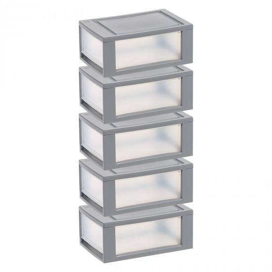 6 QT Small Plastic Drawers, Under Bed Storage Bins, Stackable, Modular 5Pk