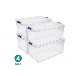 105 Quart Extra Large Latch Storage Bin Clear Plastic Container 4 Pack