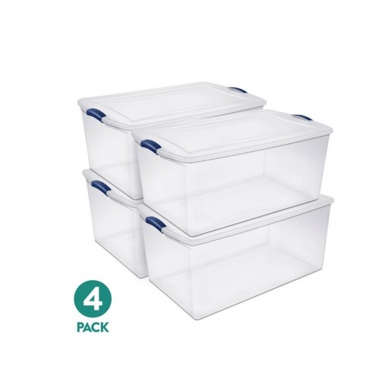 105 Quart Extra Large Latch Storage Bin Clear Plastic Container 4 Pack