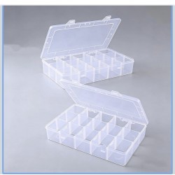 Plastic Organizer Box with Dividers, 15 Large Grids 2Pk Clear Comp 10.5x7x1.5