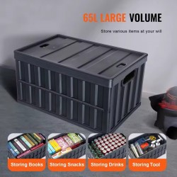 Set of 3 65 L Collapsible Storage Bin Folding Stackable Crates - Lids Garage Home