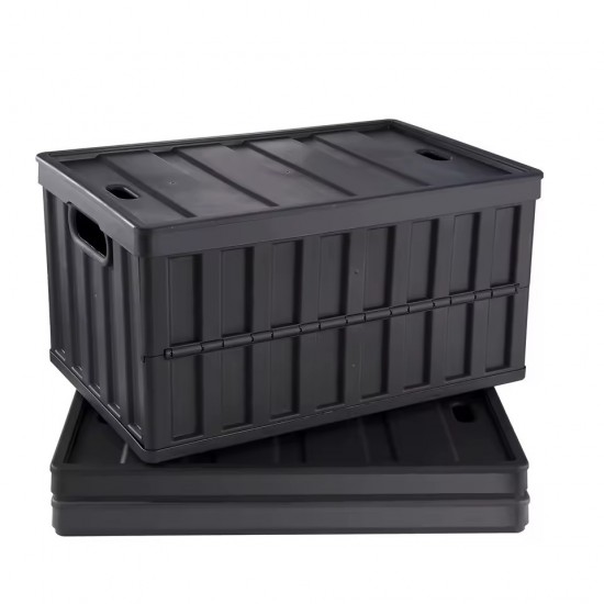 Set of 3 65 L Collapsible Storage Bin Folding Stackable Crates - Lids Garage Home