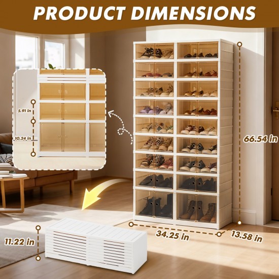 9 Tiers-36 Pairs Shoe Box Foldable Shoe Rack Shoe Storage Organizer W/ Doors