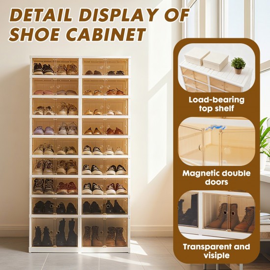 9 Tiers-36 Pairs Shoe Box Foldable Shoe Rack Shoe Storage Organizer W/ Doors