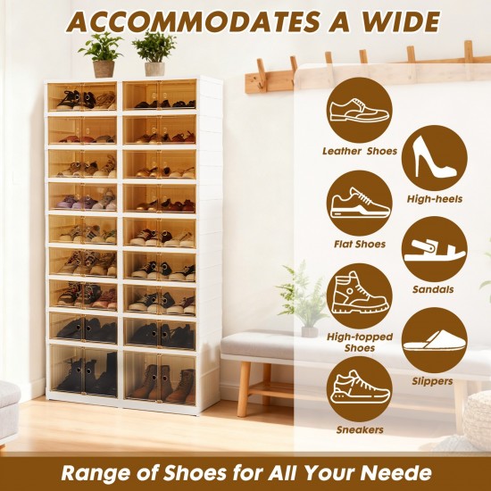9 Tiers-36 Pairs Shoe Box Foldable Shoe Rack Shoe Storage Organizer W/ Doors