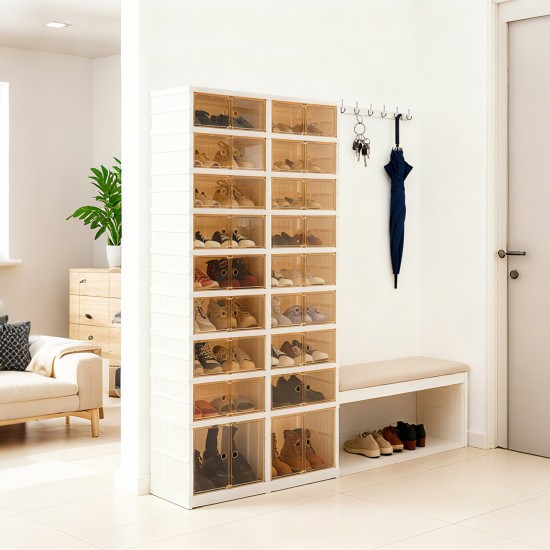 9 Tiers-36 Pairs Shoe Box Foldable Shoe Rack Shoe Storage Organizer W/ Doors