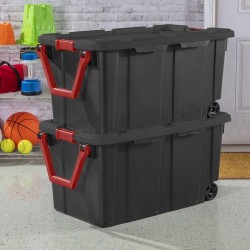 Extra Large 40 Gallon Wheeled Storage Bin with Handle, Industrial Plastic