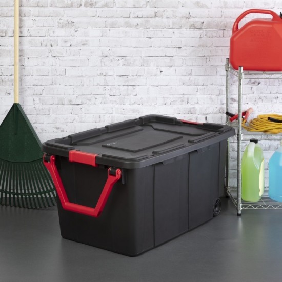 Extra Large 40 Gallon Wheeled Storage Bin with Handle, Industrial Plastic