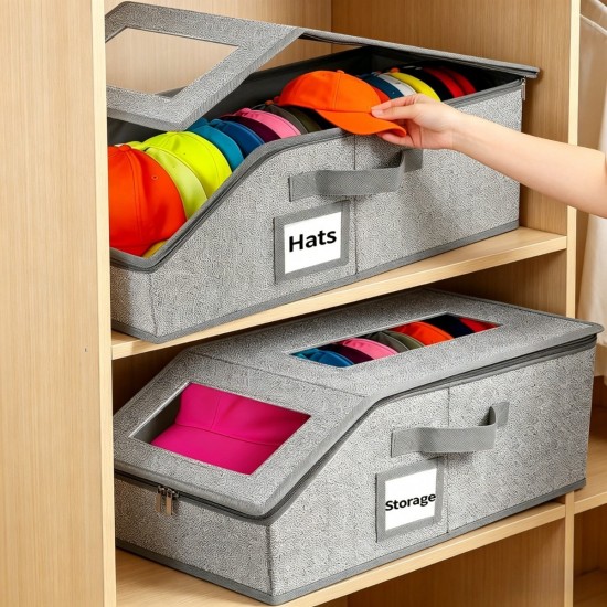 2/1 Pack Hat Storage Boxes for Baseball Caps - Stackable Clear with Window Lid