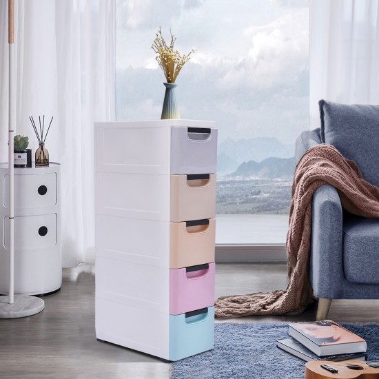 Stackable Clothes Storage Box Heavy Duty Plastic Storage Cabinet w/5 Drawers