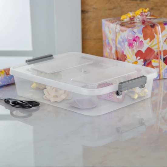 Modular Small Storage Bin, 6.2 Quart Latching Clear Plastic Container with
