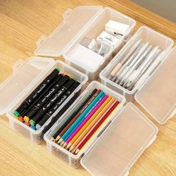 4pcs Large Clear Plastic Storage Boxes with Hinged Lids Home Office Organization