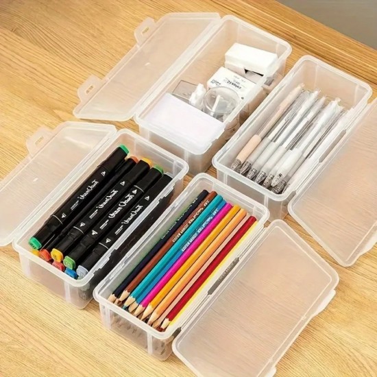 4pcs Large Clear Plastic Storage Boxes with Hinged Lids Home Office Organization