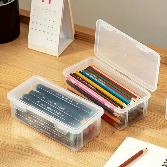 4pcs Large Clear Plastic Storage Boxes with Hinged Lids Home Office Organization