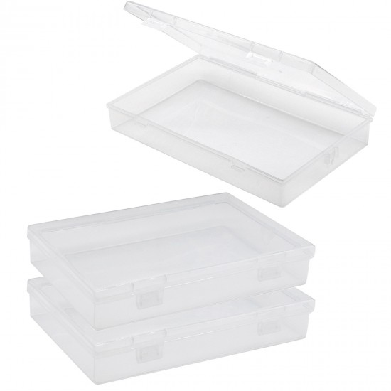 Clear Plastic Storage Container Boxes Box Hinged Lid DIY Arts Crafts Markers Pen