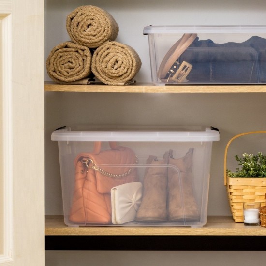 Stackable Modular Storage Bin W/ Latching Buckles & Built-In Handle Organizing