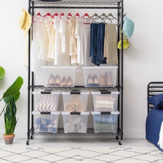 Stackable Modular Storage Bin W/ Latching Buckles & Built-In Handle Organizing