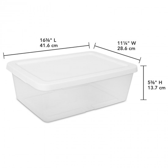 (4) 12 Quart Storage Boxes, Clear Plastic Storage Bin with Snap-On Lid, White Style 0586